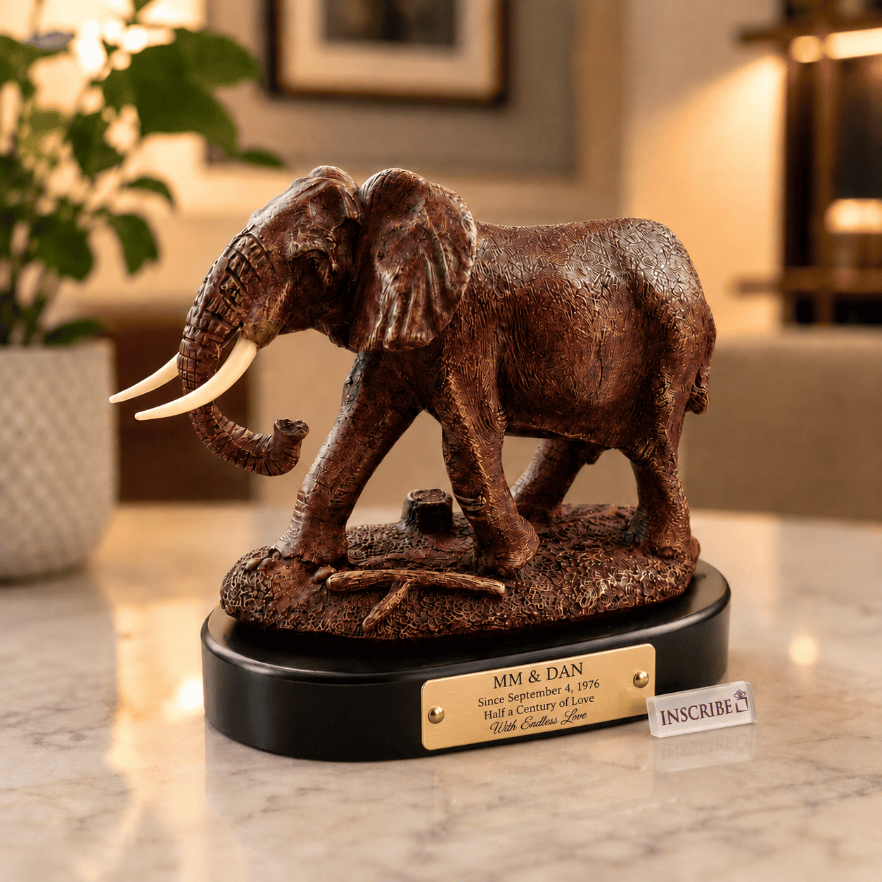 Elephant Brass Cast Sculpture Recognition Trophy - Big 5