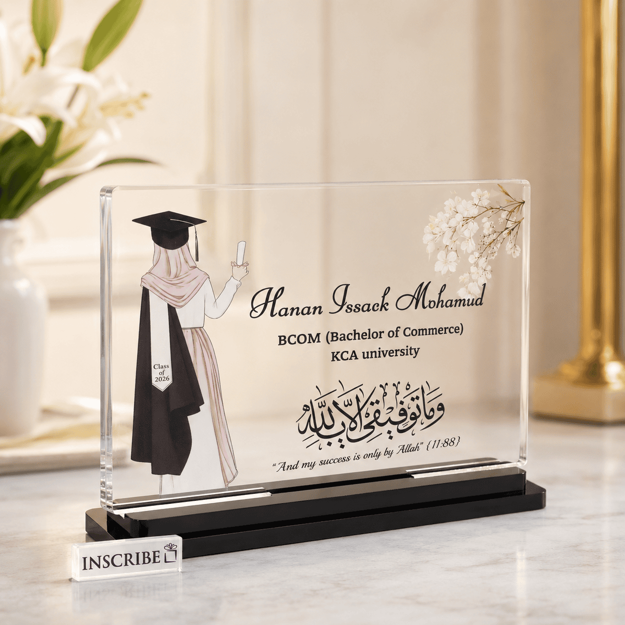 Personalized Acrylic Graduation Plaque with Arabic Calligraphy