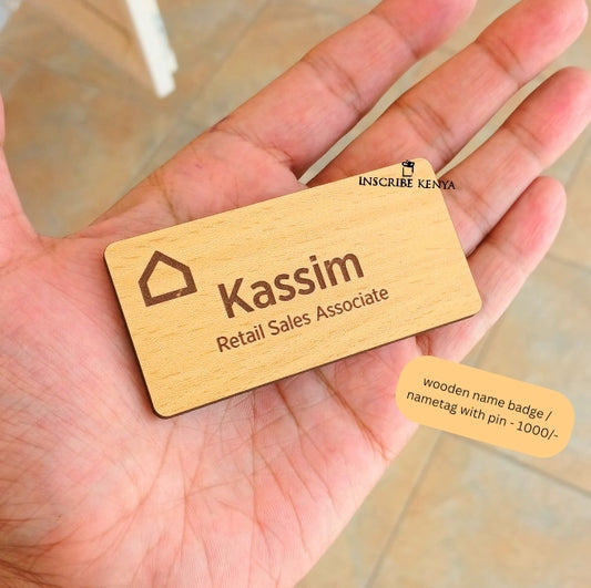 wooden name badge/nametag with pin