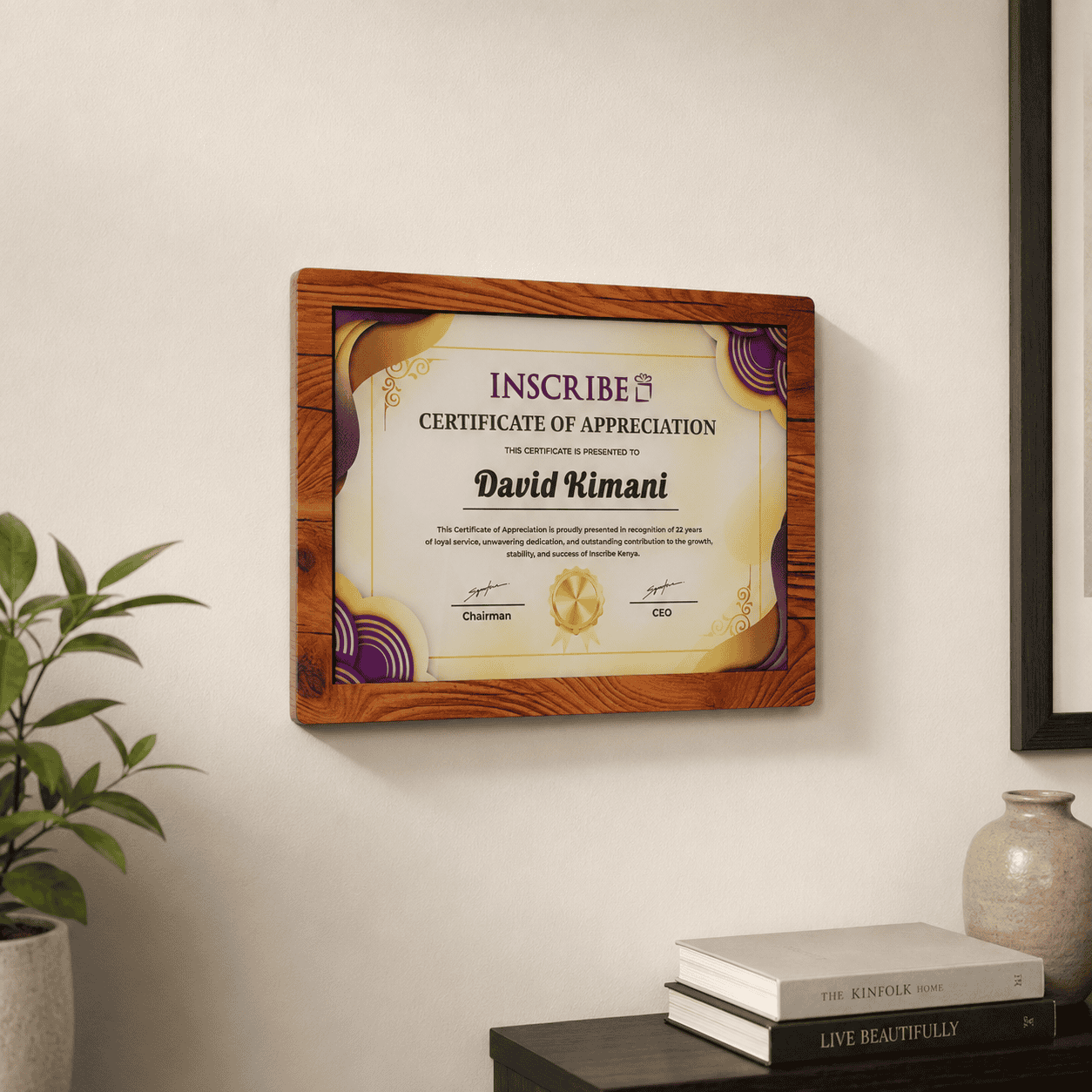 Personalized Certificate of Appreciation Plaque