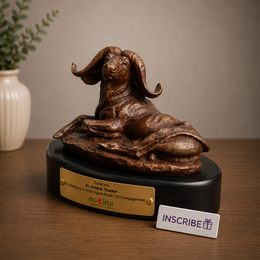African Rhino Brass Cast Sculpture Recognition Trophy