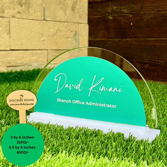 Semi Circular Acrylic Desk Nameplate.