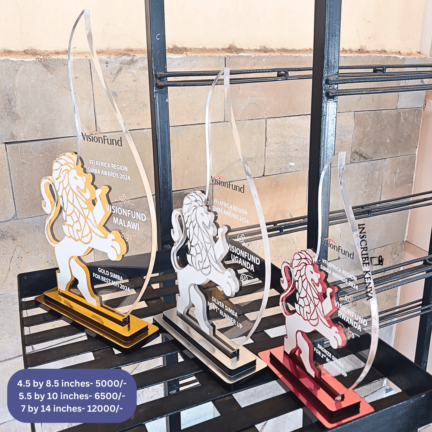 Acrylic 3 tone lion awards.