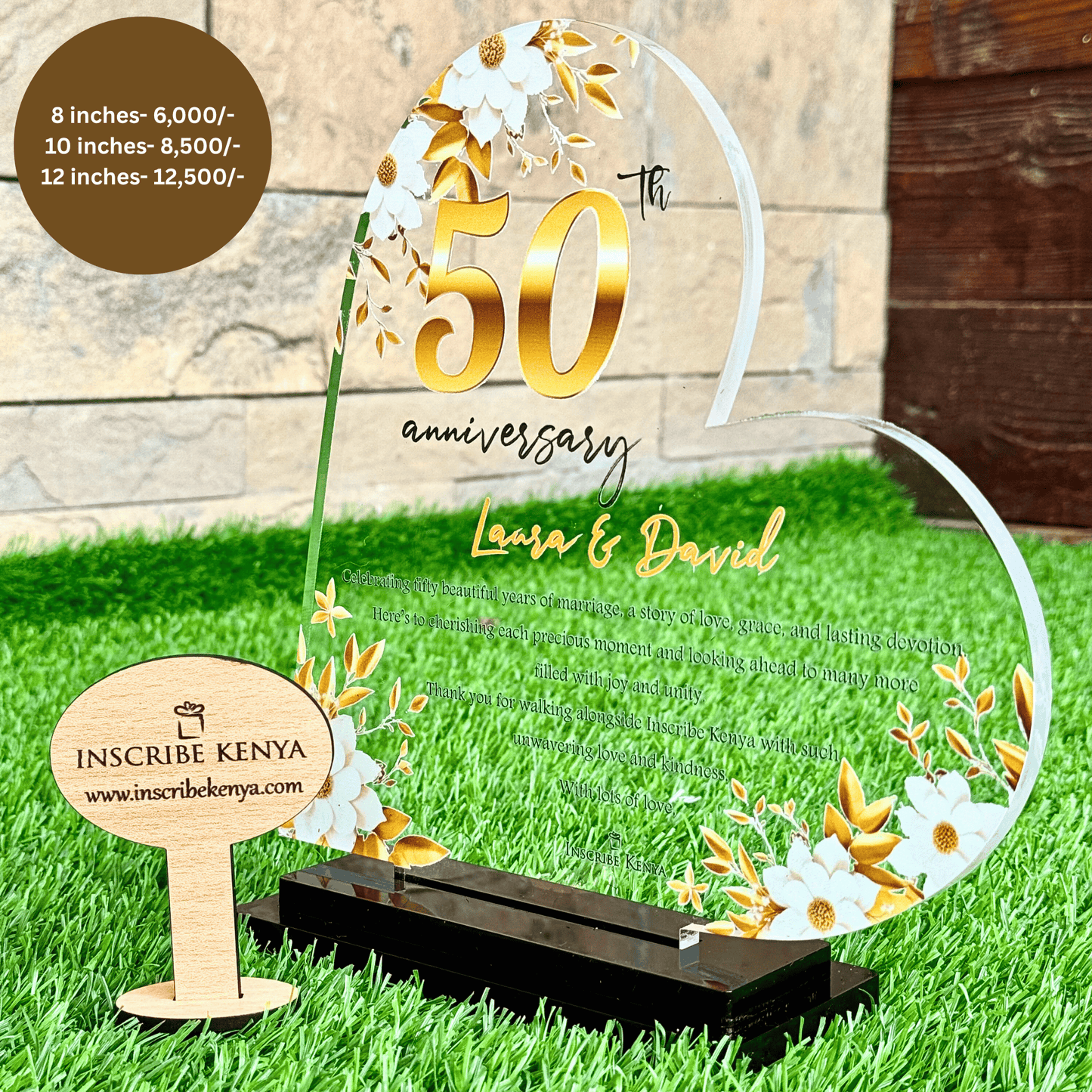 Slant heart anniversary plaque