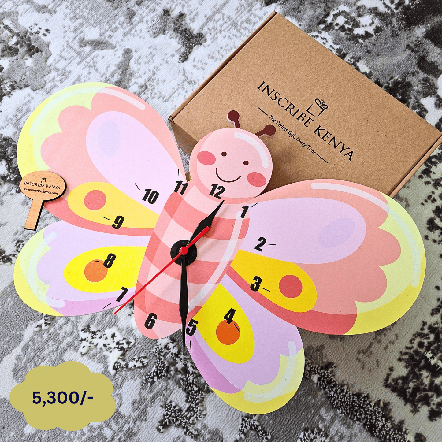 Butterfly Shaped Kids Wall Clock.