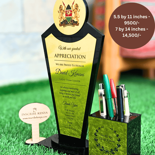 Award Trophy + Pen Holder Combo