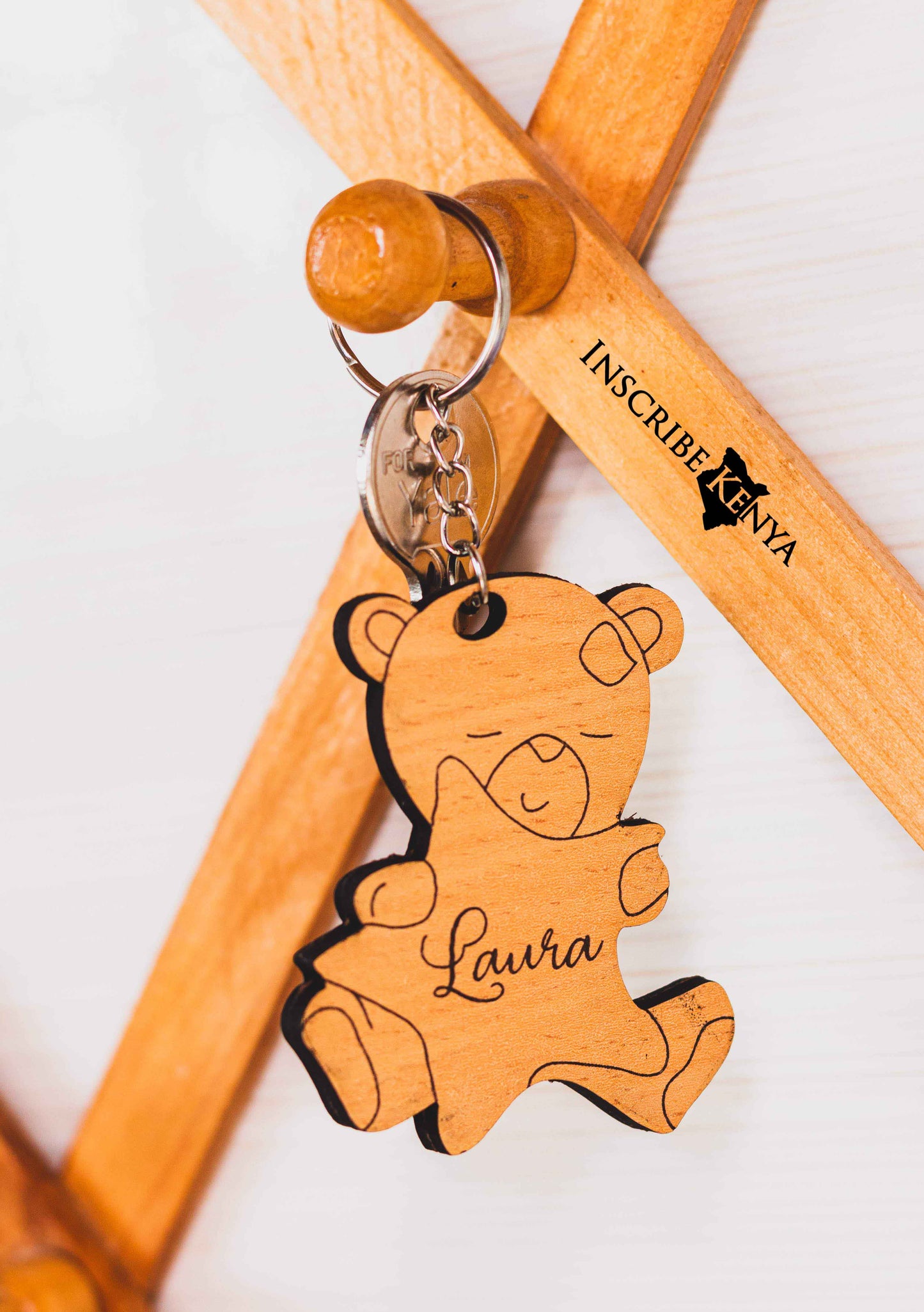 Wooden Teddy Keychain
