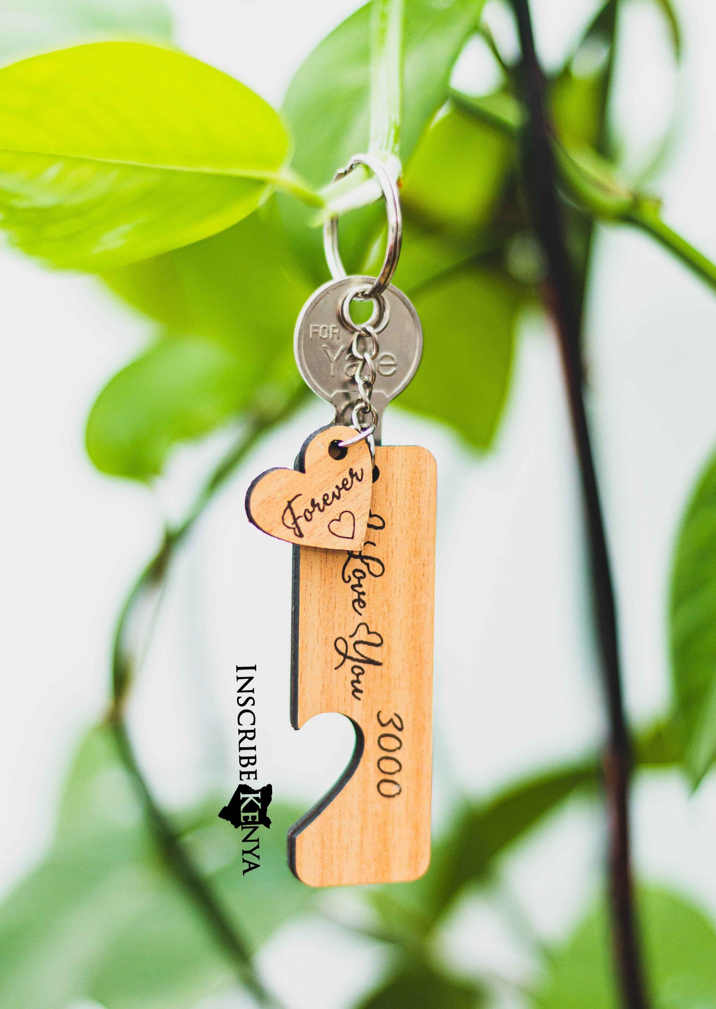 Heart Cut Wooden Keychain