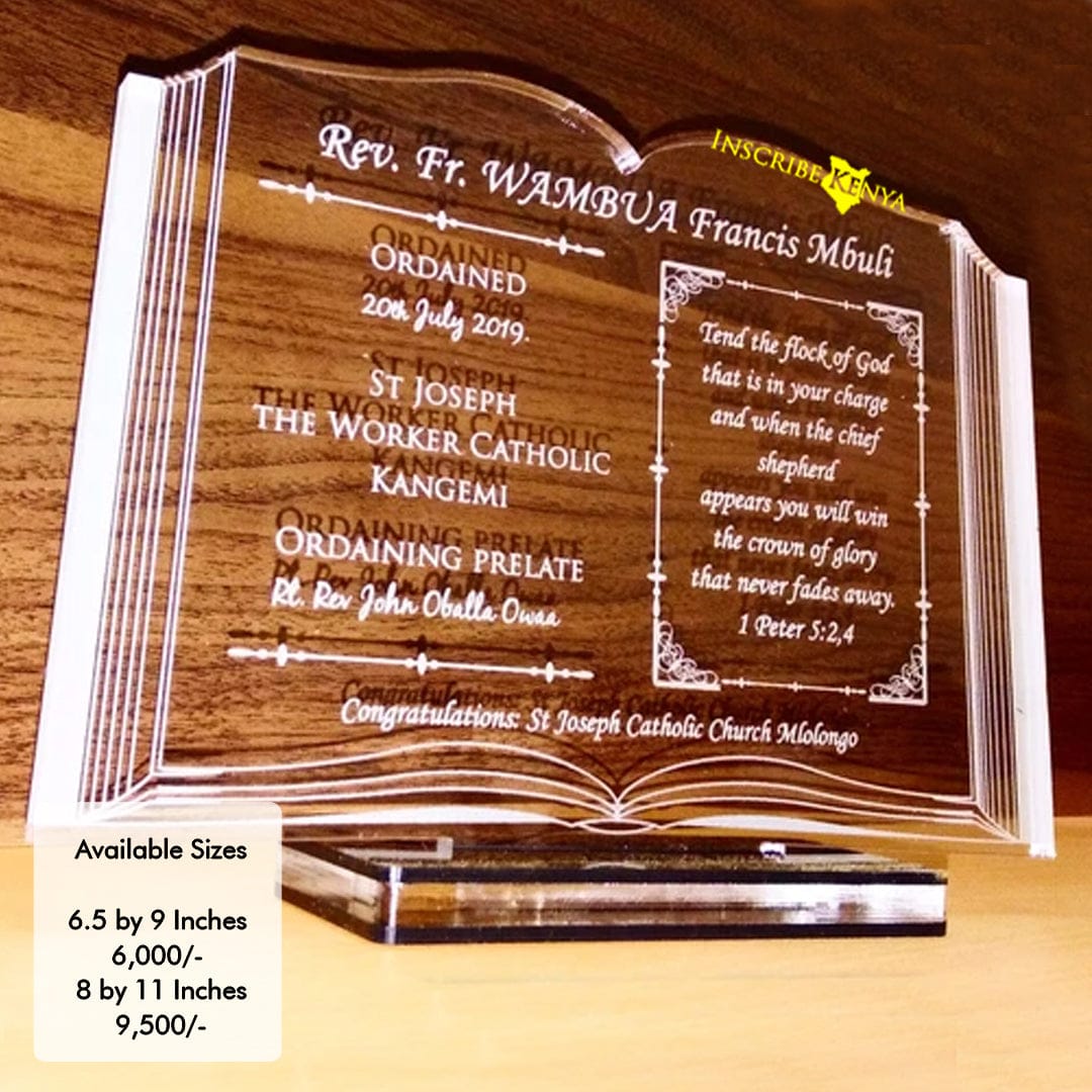 Acrylic Bible / Book shaped Award/Trophy Plaque A022