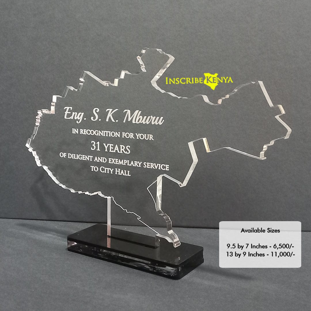 Acrylic Nairobi County (Kenya) Shaped Award/Tophy Plaque A041