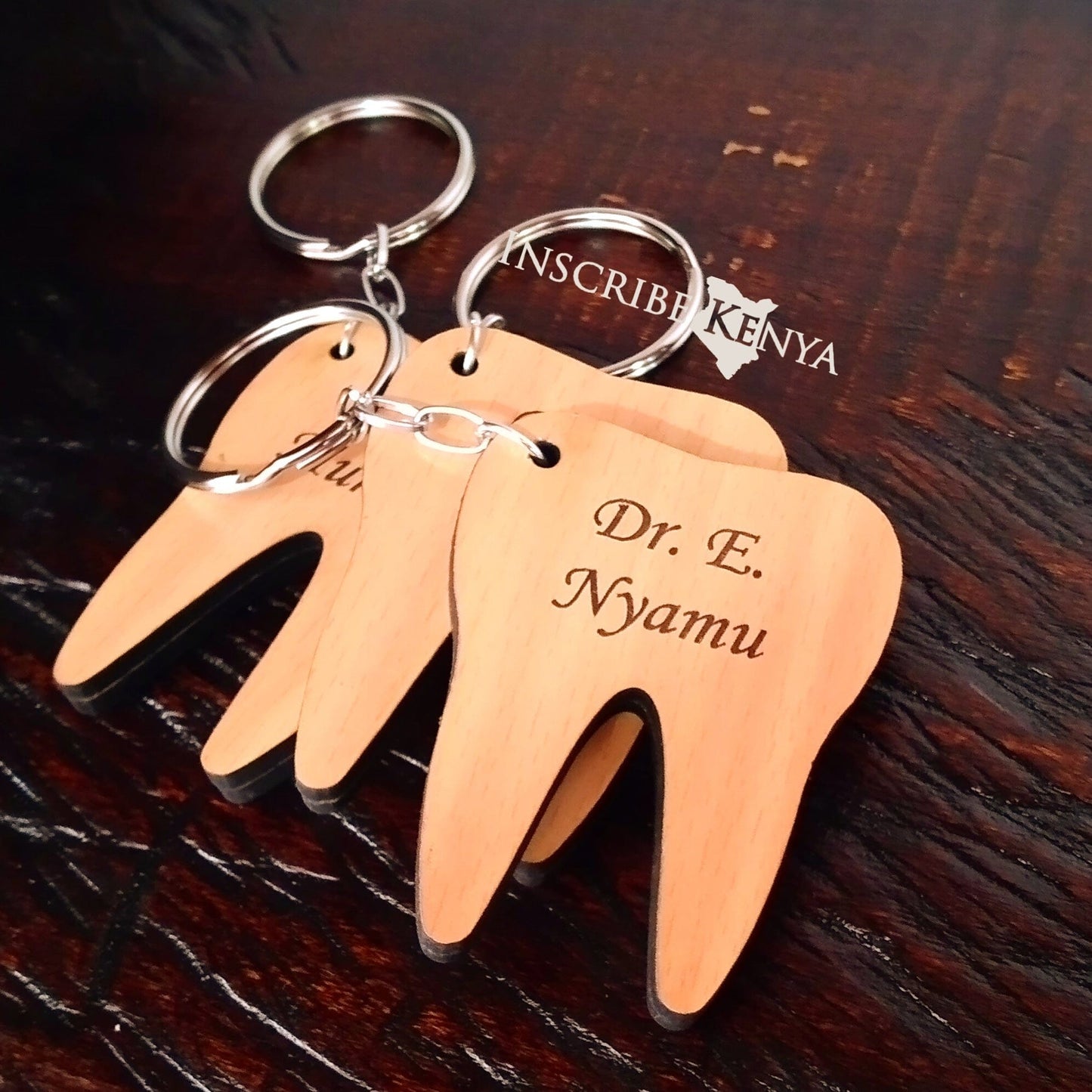 Dental Molar shaped wooden keychain