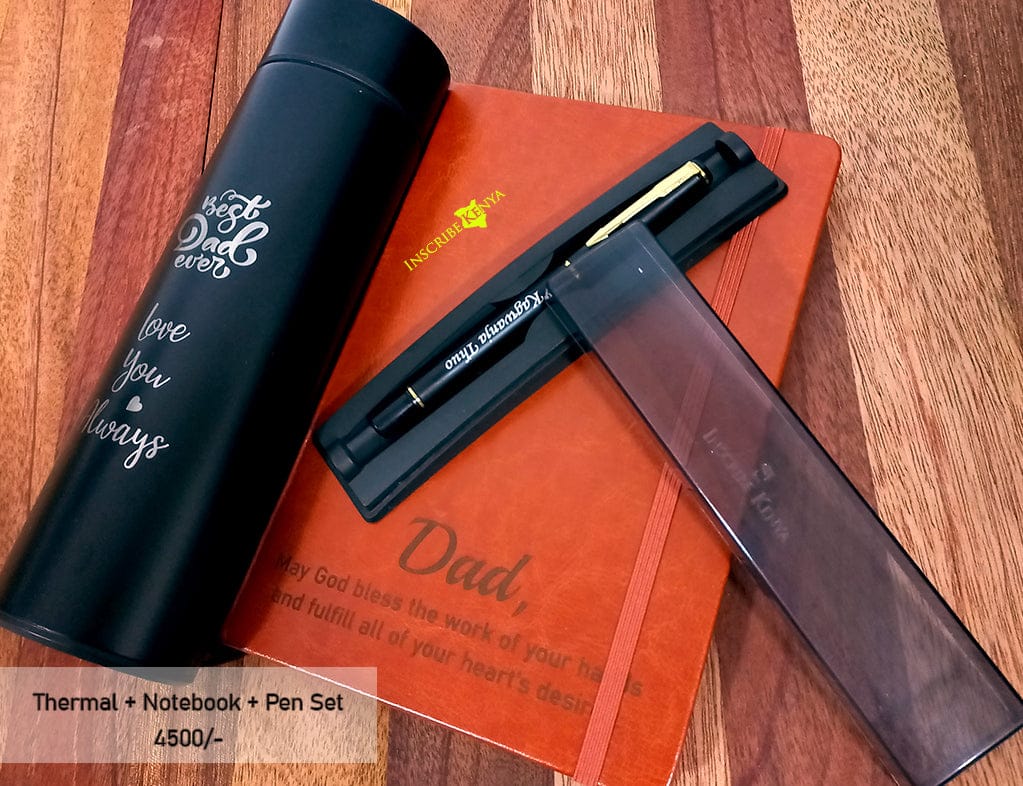 Inscribed Thermal + Notebook + Pen Set