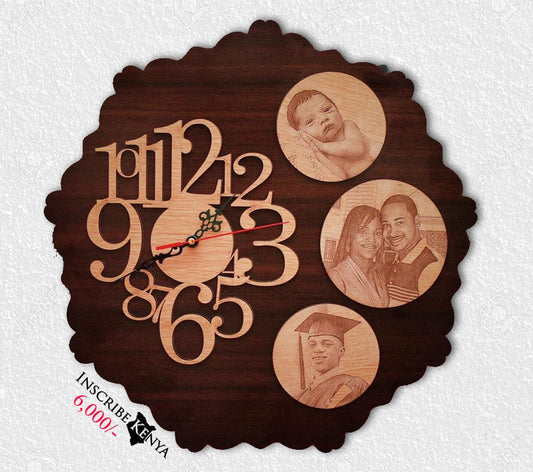 Round Pictures wooden wall clock