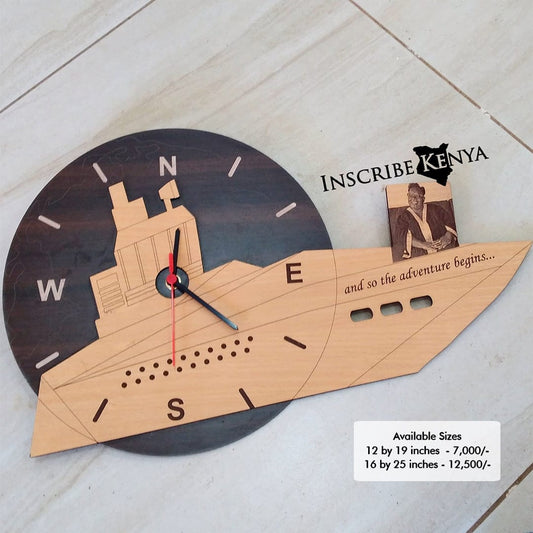 Globe boat themed wooden wall clock