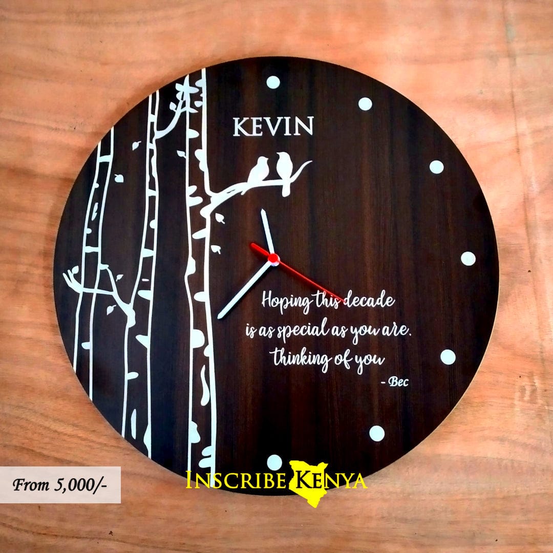 Wooden Dark Lovebirds Round Clock WC009