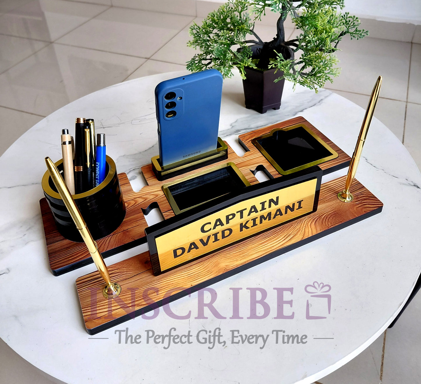 Executive Acrylic Desk Organizer Set with Nameplate – Personalized Office Desk Gift