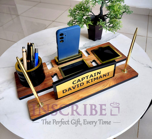Executive Acrylic Desk Organizer Set with Nameplate – Personalized Office Desk Gift