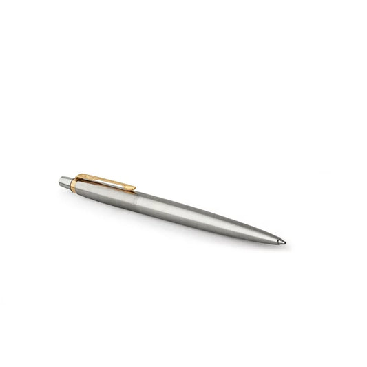 PARKER Jotter Ballpoint Pen, Stainless Steel with Golden Trim, Medium Point Blue Ink