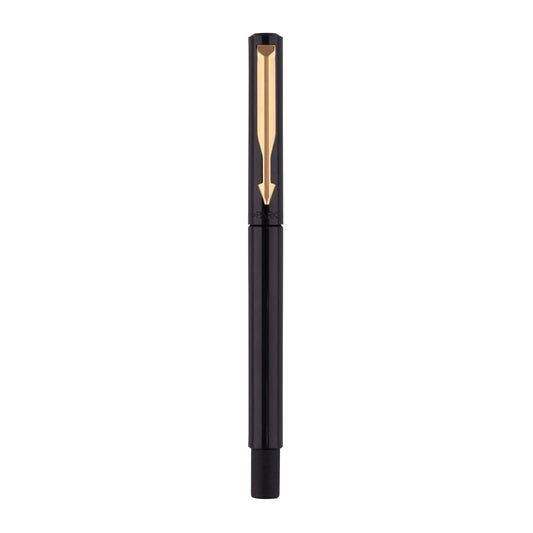 Parker Vector Standard | Roller Ball Pen | Gold Trim | Refillable (Body Colour - Black, 1 Count, Pack of 1, Ink - Blue)