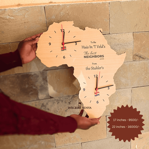 Africa Shaped Dual Clock – InscribedGiftsKe