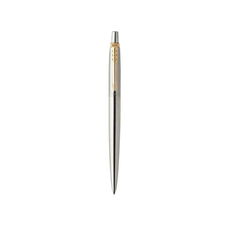 PARKER Jotter Ballpoint Pen, Stainless Steel with Golden Trim, Medium Point Blue Ink