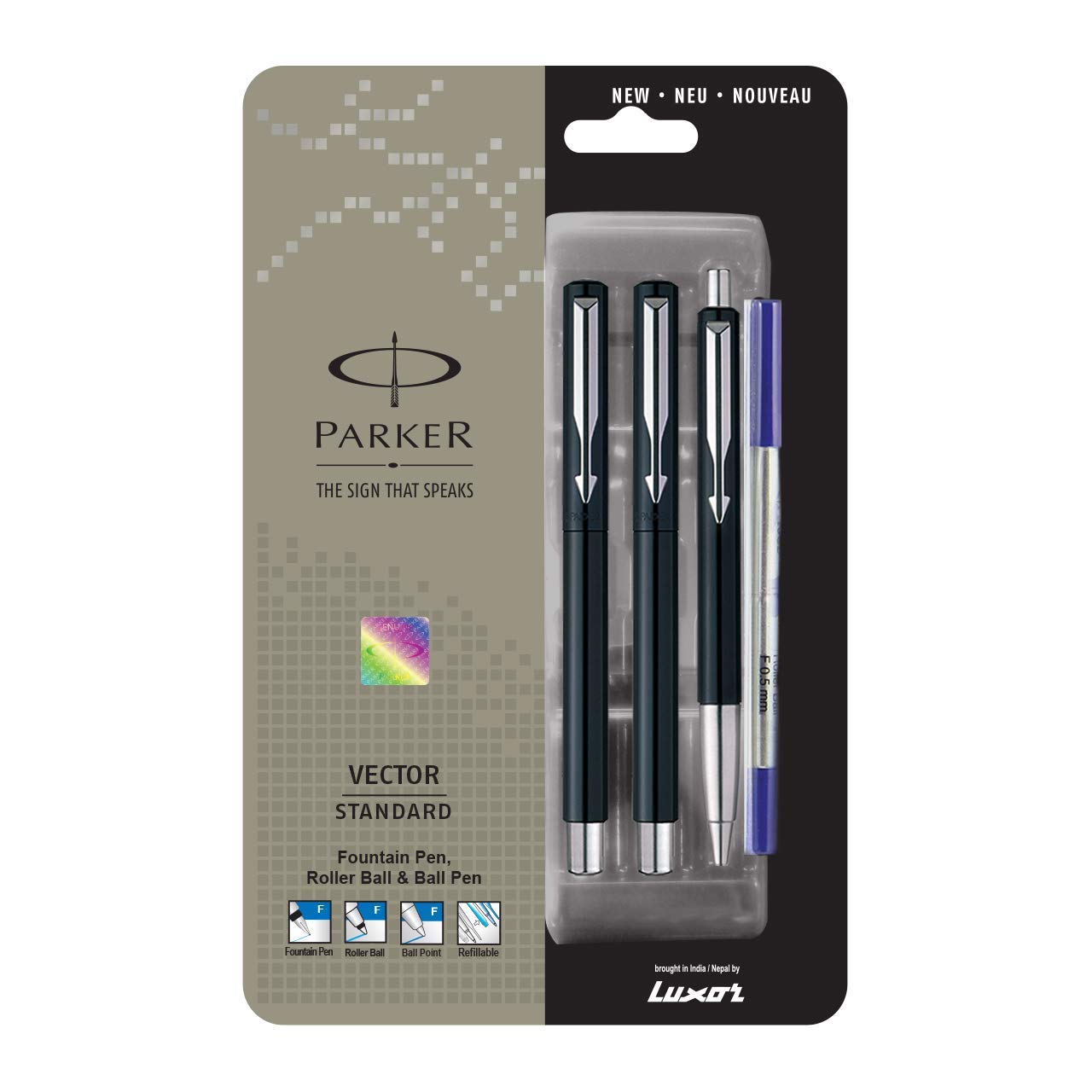 Parker Vector Standard Triple set Fountain Pen, Roller Ball Pen and Ball Pen (Black)