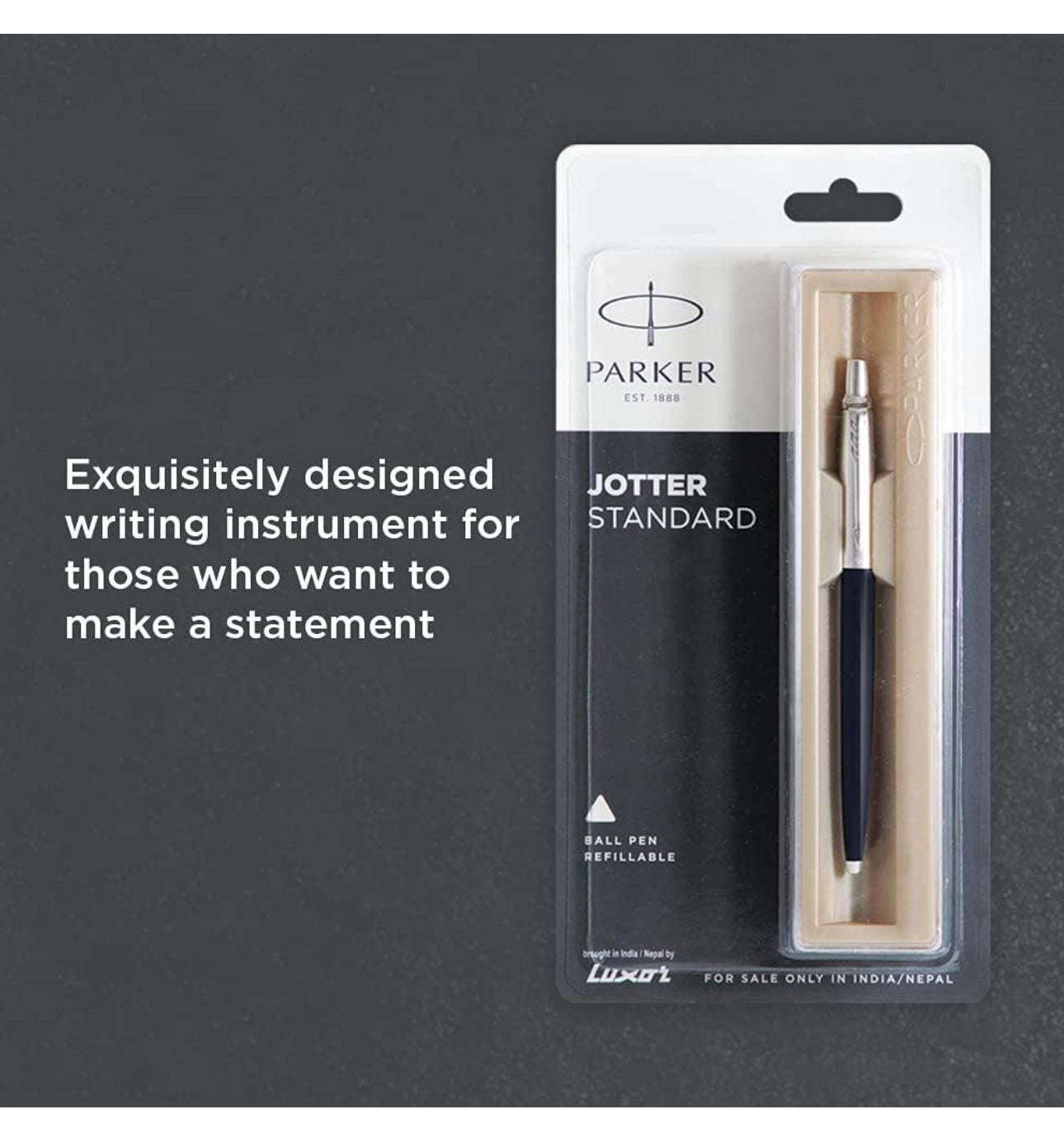 Parker Jotter Standard Chrome Trim Ball Pen| Black Body Color| Ink Color -Blue |