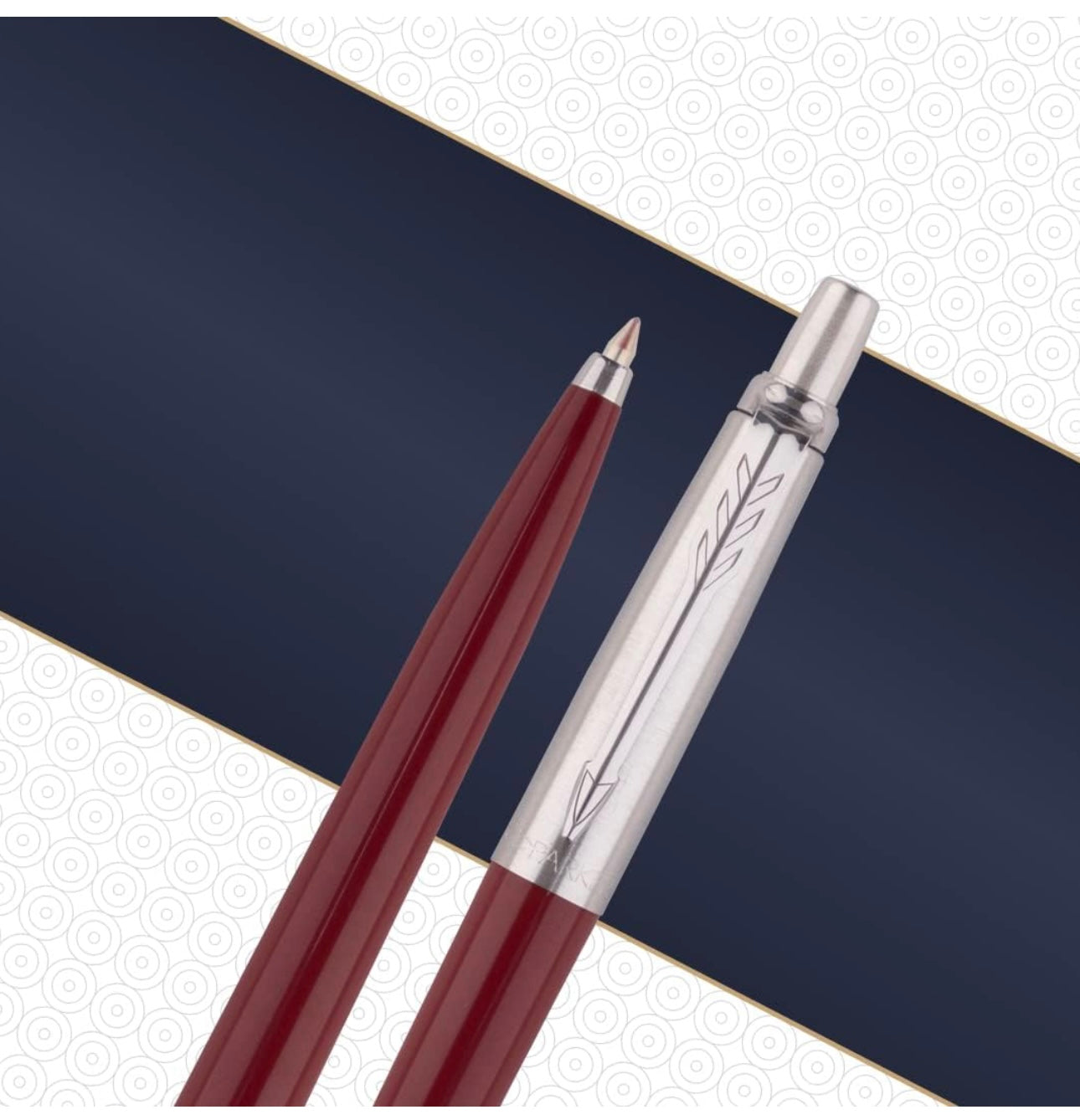 Parker Jotter Standard Chrome Trim Ball Pen| Red Body Color | Ink Color -Blue