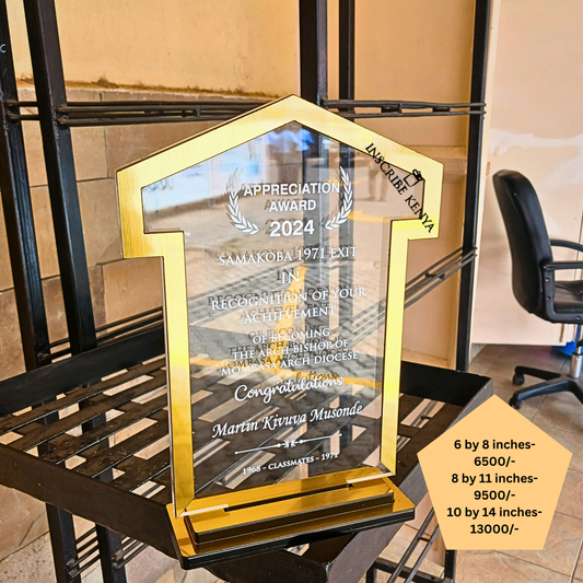 Acrylic Gold Stripped House/Home Shaped Award Trophy.