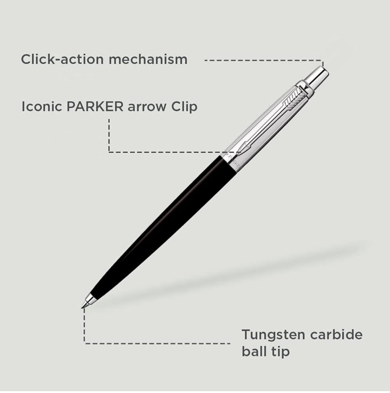 Parker Jotter Standard Chrome Trim Ball Pen| Black Body Color| Ink Color -Blue |