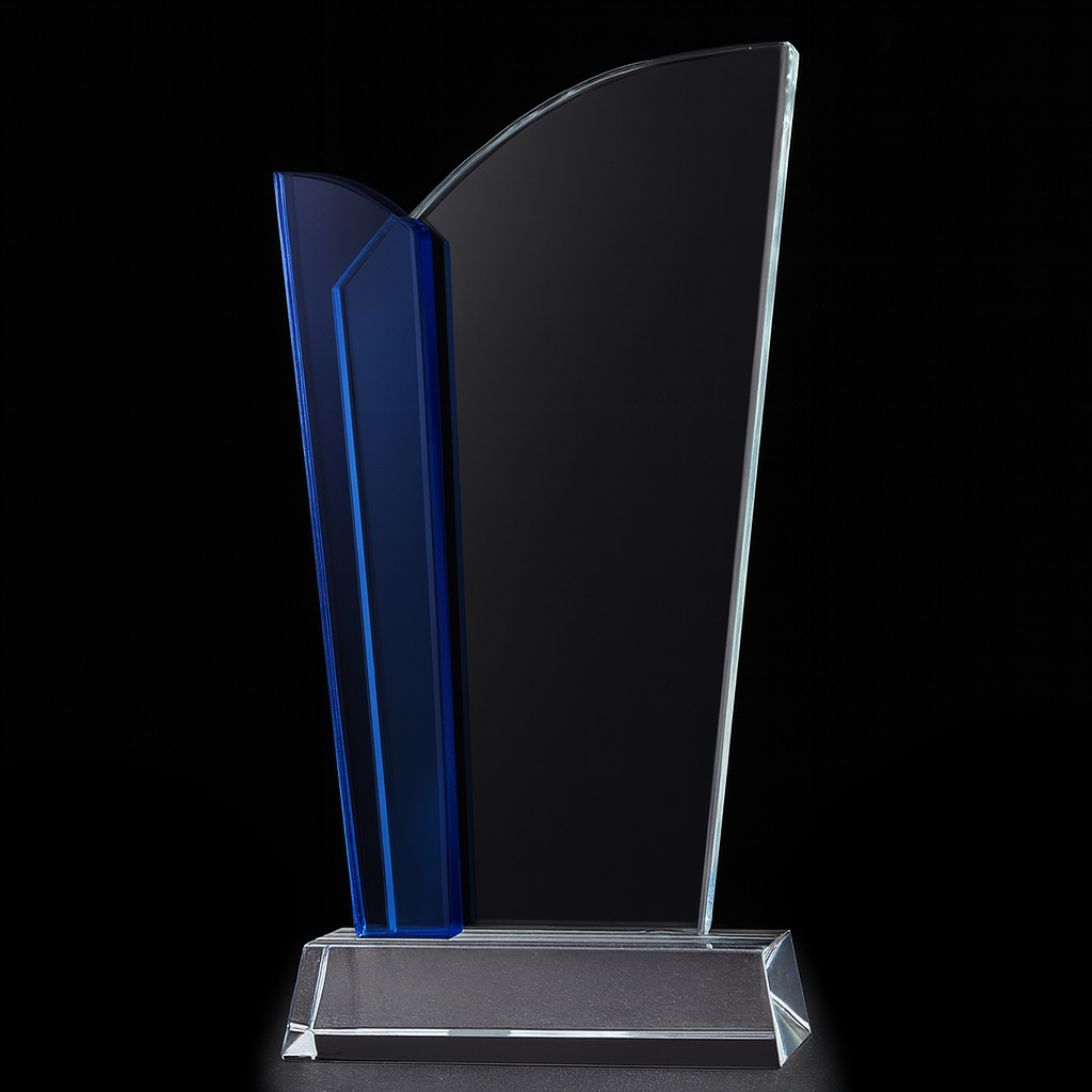 Blue Edge Crystal Glass Award Trophy