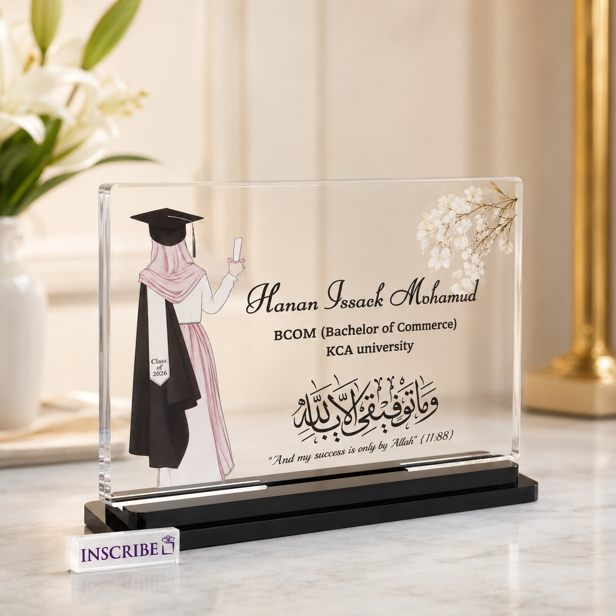 Personalized Acrylic Graduation Plaque with Arabic Calligraphy