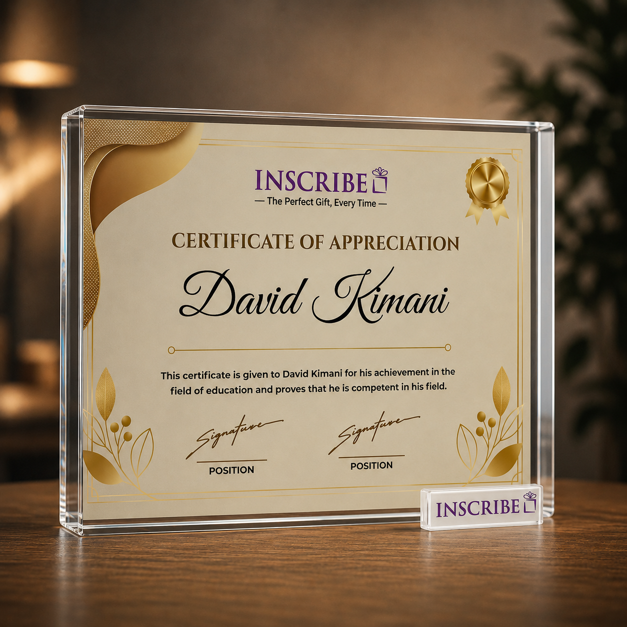 Personalized Crystal Certificate Block