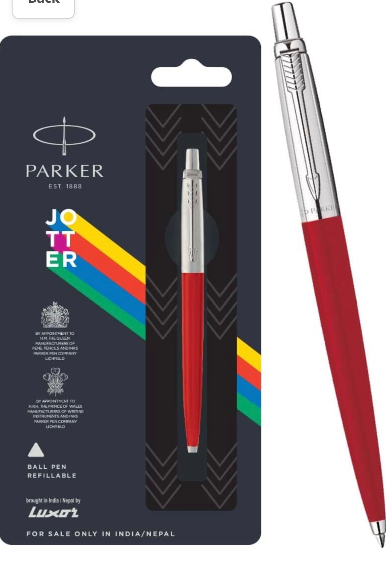 Parker Jotter Standard Chrome Trim Ball Pen| Red Body Color | Ink Color -Blue