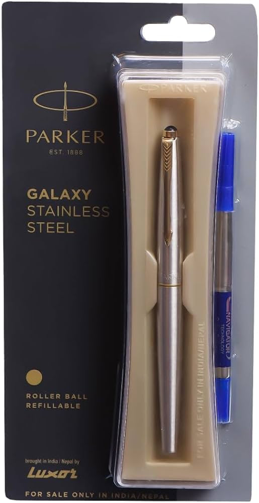 Parker Galaxy Stainless Steel Gold Trim Rollerball Pen (ink blue)