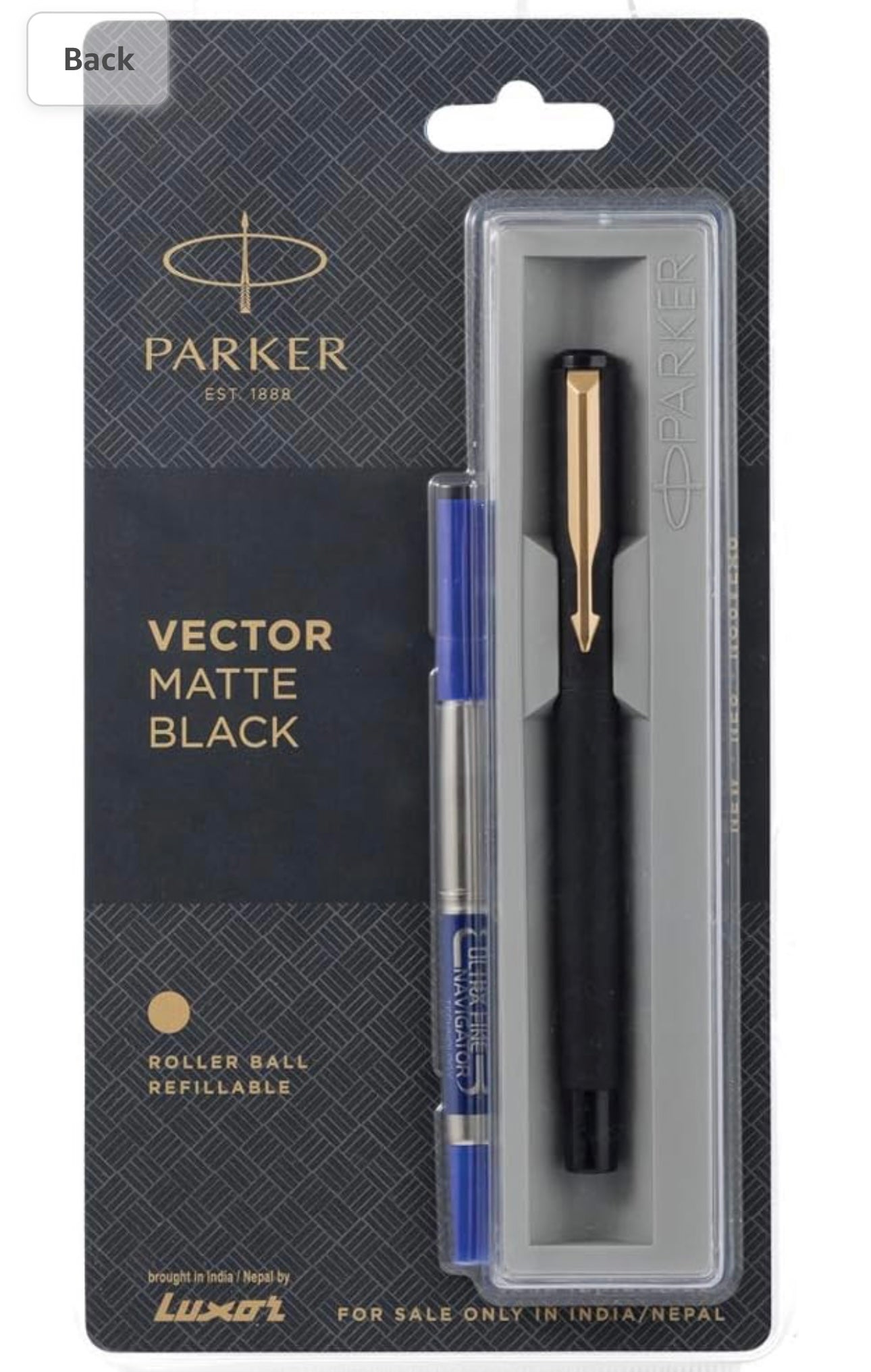 Parker Vector Matte Black Gold Trim Roller ball Pen