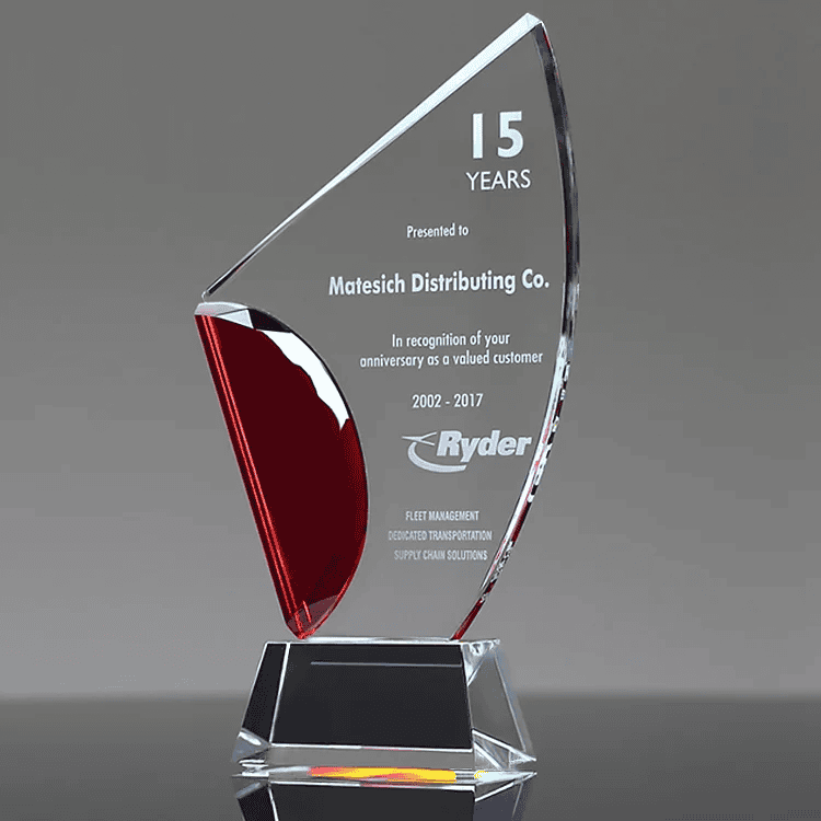Red Wing Crystal Glass Award Trophy