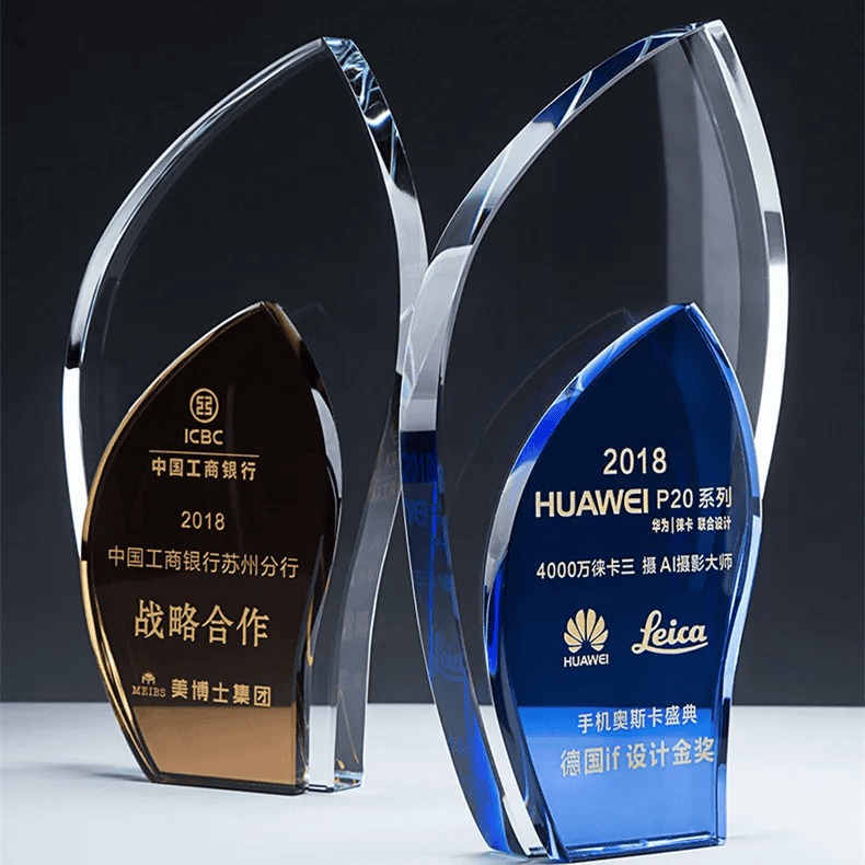 Dual Tone Crest Crystal Glass Award Trophy