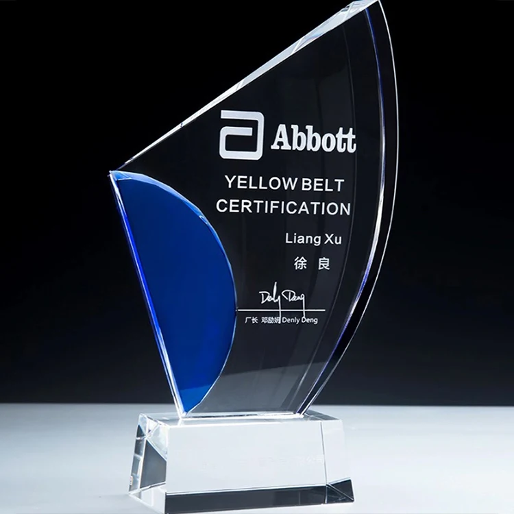 Blue Wing Crystal Glass Award Trophy