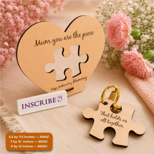 Wooden Heart Key Cut + Puzzle Kechain