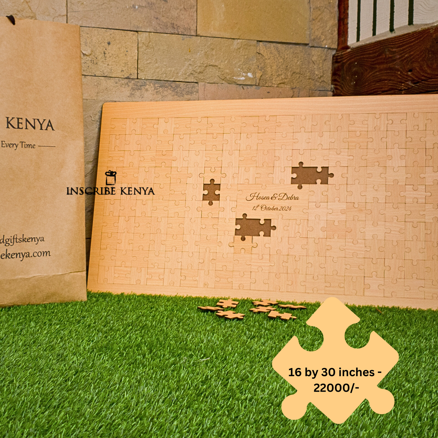 Wooden Puzzle Wedding Guestbook.