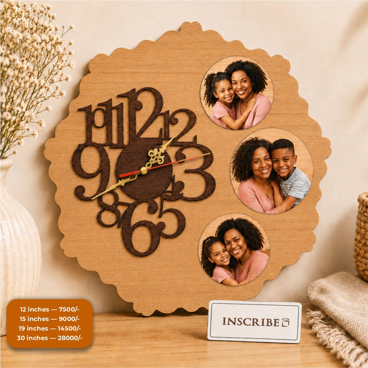 Round Pictures wooden wall clock