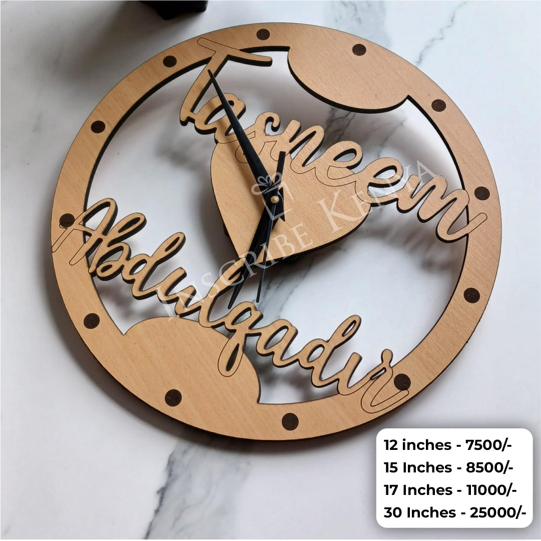 Personalized Wooden Couple Name Wall Clock – Custom Family Wall Clock