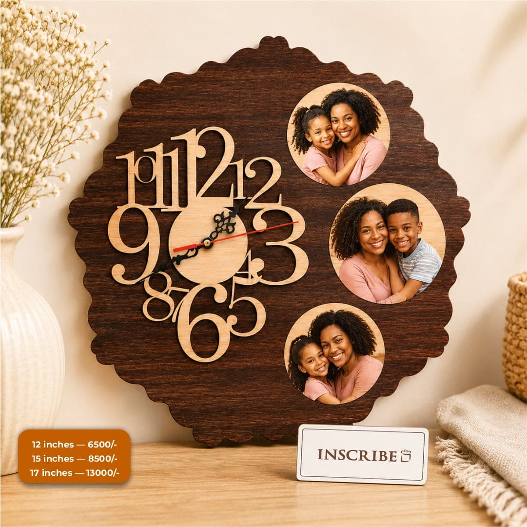 Round Pictures wooden wall clock