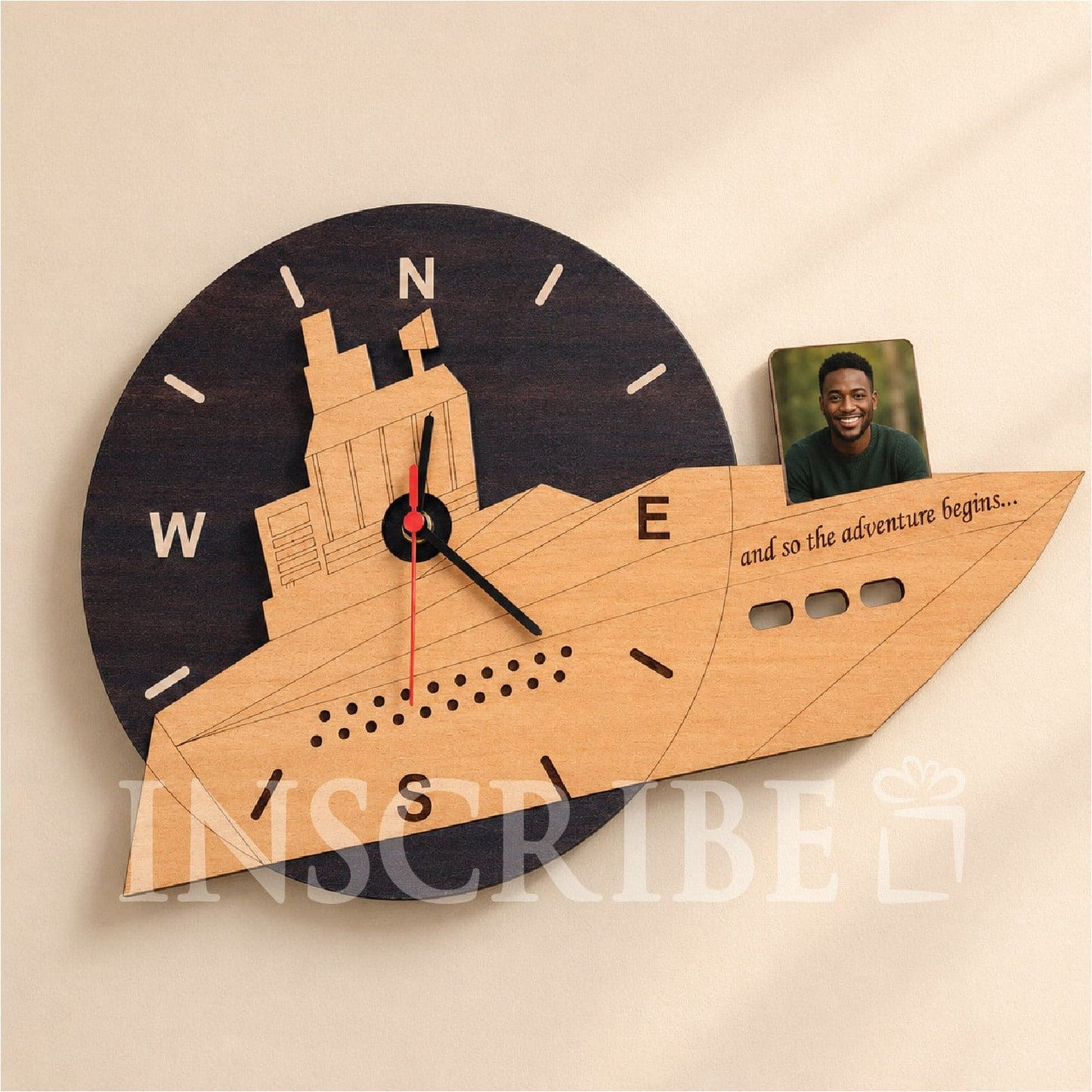 Personalized Globe Boat Ship Wall Clock with Photo
