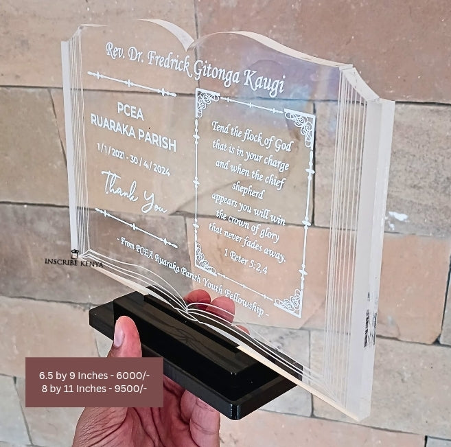 Acrylic Bible / Book shaped Award/Trophy Plaque A022