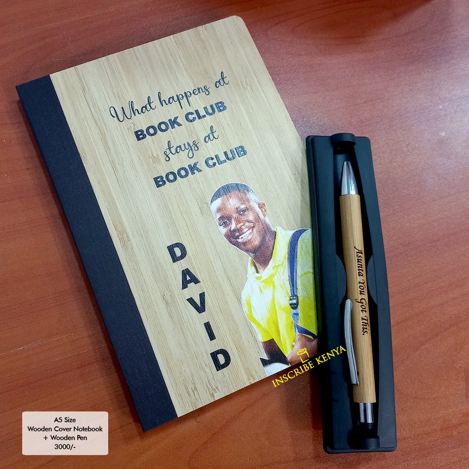 Wooden personalized Notebook + Pen Set – InscribedGiftsKe