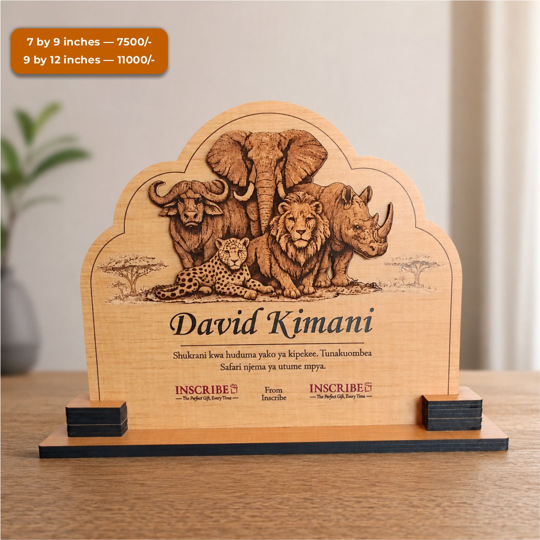 Personalized Big Five Wooden Plaque Award – Custom Engraved Safari Gift in Kenya