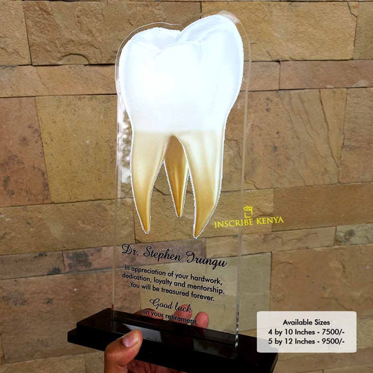 Acrylic dental Molar Tooth shaped award trophy plaque