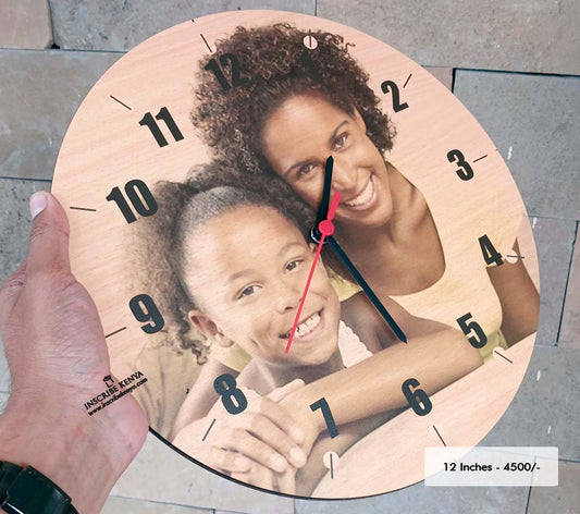 Round Wooden Picture Clock - 12 Inches